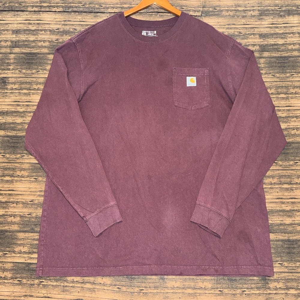 Carhartt Men's Loose Fit Pocket Long Sleeve T Shirt Size 2XL Maroon